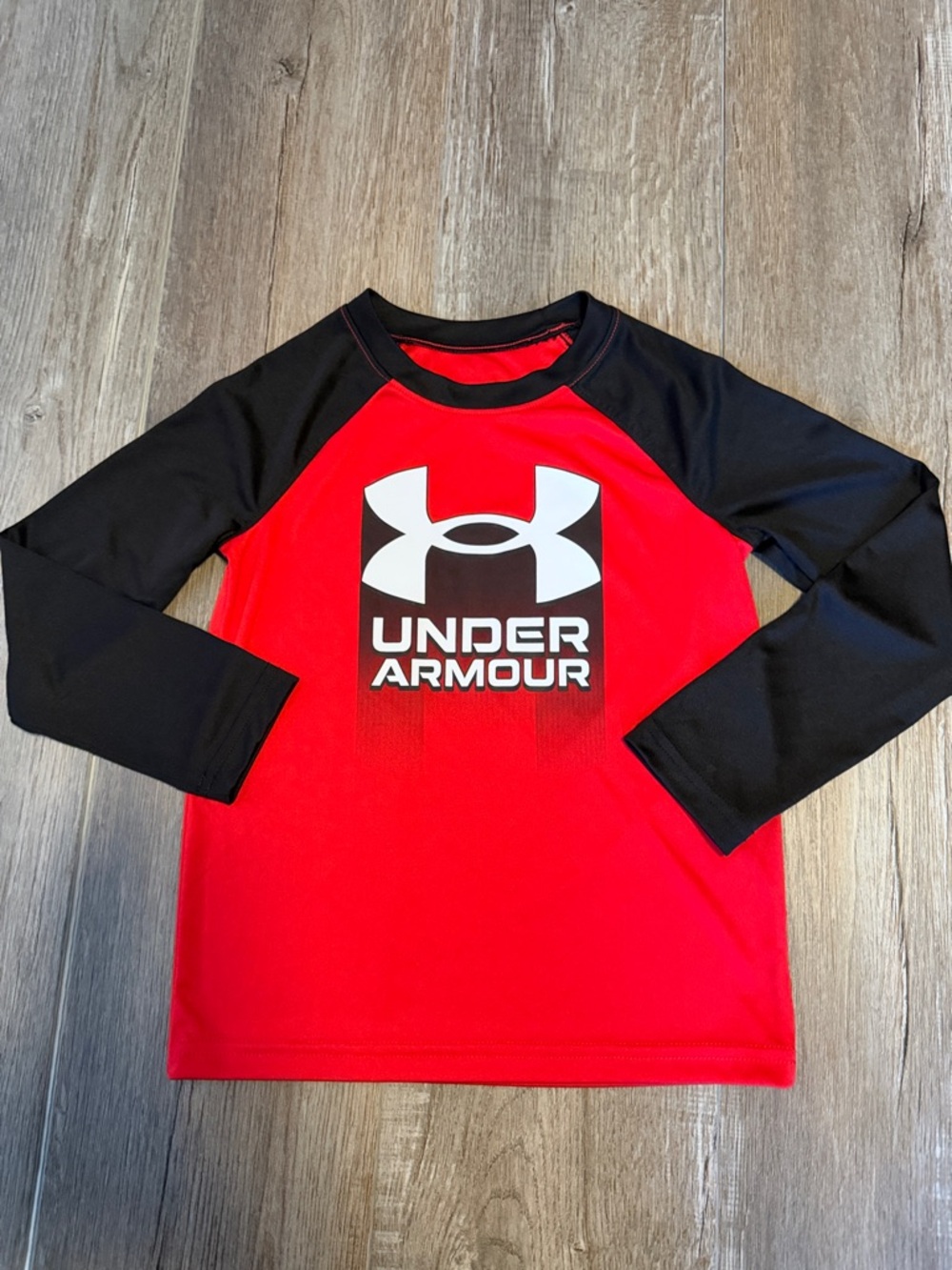 Under Armour Red and Black Long Sleeve Raglan Tee